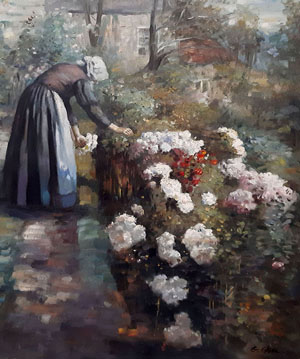 2038-T2 | 50cm x 61cm | femme cueillant des fleurs 